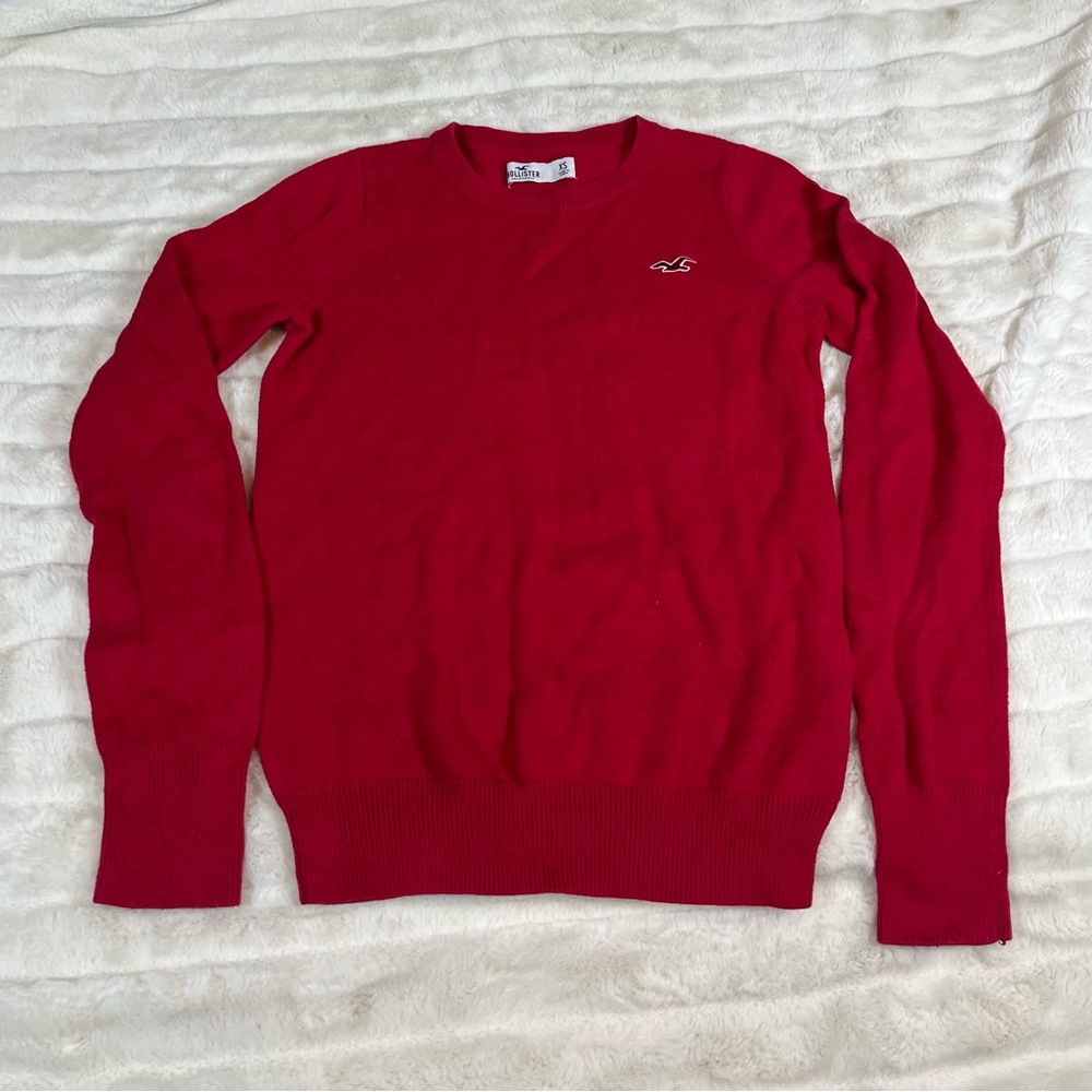 Hollister XS Crew Tight Knit Fall Winter Solid Red School Xmas Sweater Preppy